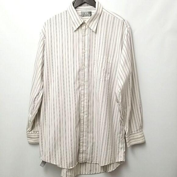 🎁5/$25 Stafford Shirt Men's 17 34 Pin Point Oxford Men's Long Sleeve Stripes - Picture 1 of 9